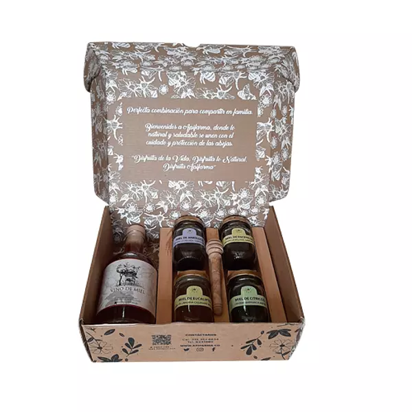 Caja De Regalos Apifarma - Vino Y 4 Mieles